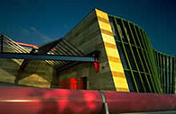 Side view of Stuttgart art gallery designed by James Stirling